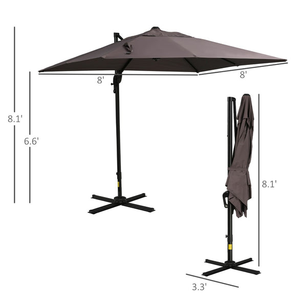 English Elm Outsunny 8Ft Cantilever Patio Umbrella With 360° Rotation, Adjustable Tilt, And Durable Design W2225P174152-GIGA