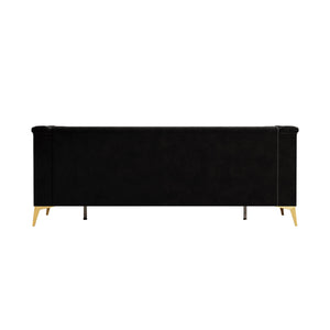 English Elm FX-P83-BK2(SOFA Luxurious Black Velvet 3-Seat Chesterfield Couch with Gold Legs, Tufted, Removable Cushions W576S00077