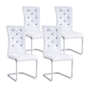 English Elm Luxury Pu Upholstered Dining Chair Set of 4 with Channel Stitching and Metal Legs White W1512P491873