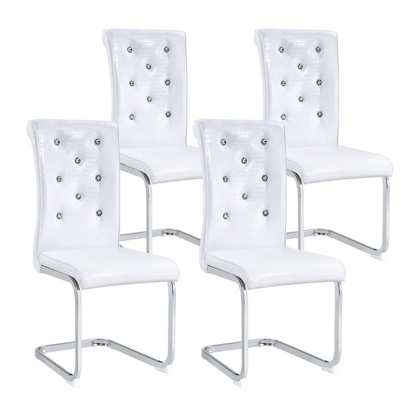 English Elm Luxury Pu Upholstered Dining Chair Set of 4 with Channel Stitching and Metal Legs White W1512P491873