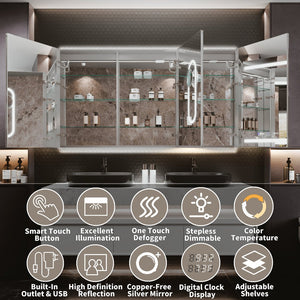 English Elm Smart Led Mirror Cabinet with Anti-fog Dimming Gfci Outlet Bathroom Storage W637P252345
