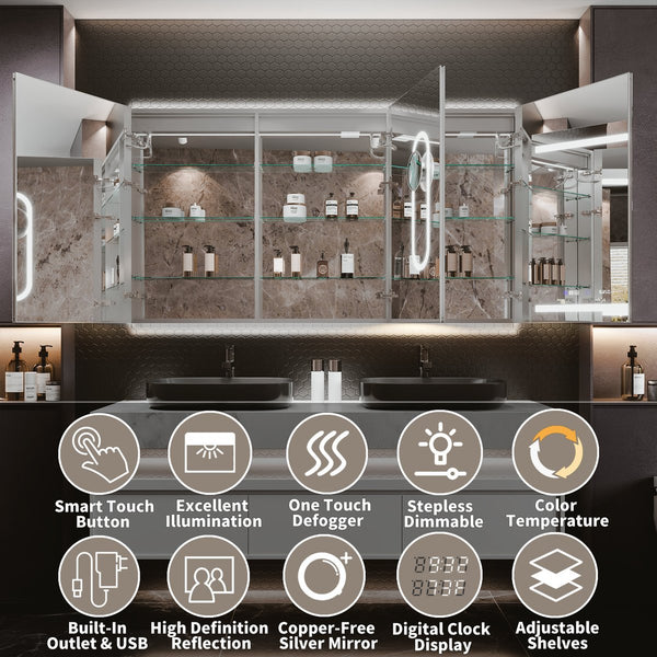 English Elm Smart Led Mirror Cabinet with Anti-fog Dimming Gfci Outlet Bathroom Storage W637P252345