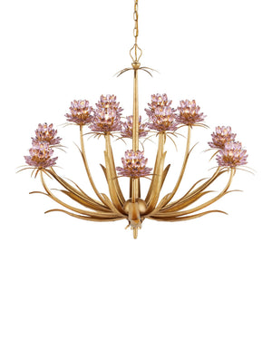 Currey & Company Marilee Medium Chandelier - Elegant Floral Design With Dutch Gold Leaf Finish & Crystal Accents Pink Crystal ,Wrought Iron 9000-1307-currey-company