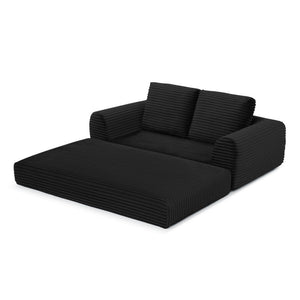 English Elm 2-in-1 Corduroy Futon Loveseat Sleeper Modular Floor Couch for Studio Living Rooms Black W1117P415686