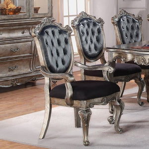 English Elm Silver Grey Tufted Arm Chair Set Of 2 - Elegant Vintage Design With Antique Platinum Finish B062P209235-GIGA