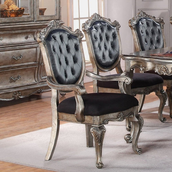 English Elm Silver Grey Tufted Arm Chair Set Of 2 - Elegant Vintage Design With Antique Platinum Finish B062P209235-GIGA