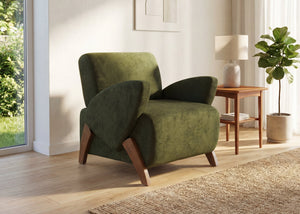 English Elm Lounge Accent Chair Velvet Upholstered Seat with Birch Legs for Compact Living Spaces Dark Green W2901P463303