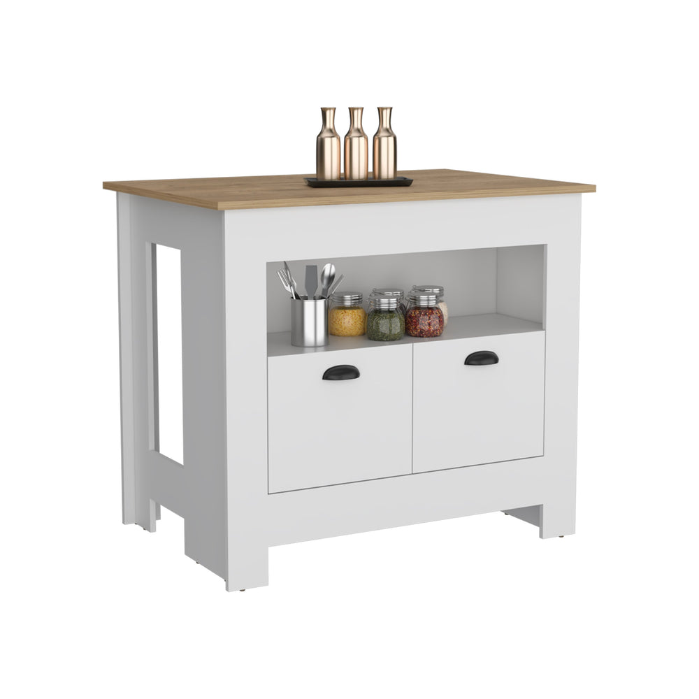 English Elm Floyd 35" H Kitchen Island with 2 Doors & 3 Shelves, White/Macadamia Finish, Engineered Wood Storage Solution B097P199732