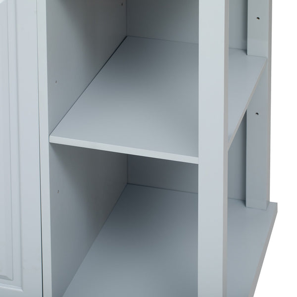 English Elm K&K 47 Inch Kitchen Island with Extendable Dining Table, Rolling Storage Cabinet, Built-In Power Grey+Blue N707P215327G