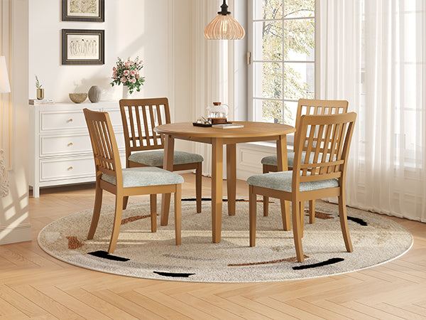 English Elm 5-piece Round Folding Dining Set with Mdf Table and Upholstered Chairs for Small Spaces Light Brown N752S0010618A