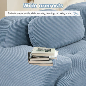 English Elm L-shaped Modular Corduroy Sectional Sofa Ergonomic Low Profile Living Room Seating Blue W714S01249