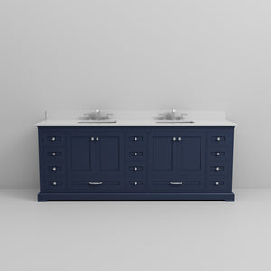 English Elm Navy Double Bath Vanity 84" W x 22" D with Cultured Marble Top, Chrome Faucet, Soft-Close Storage Elegance B2731P258435