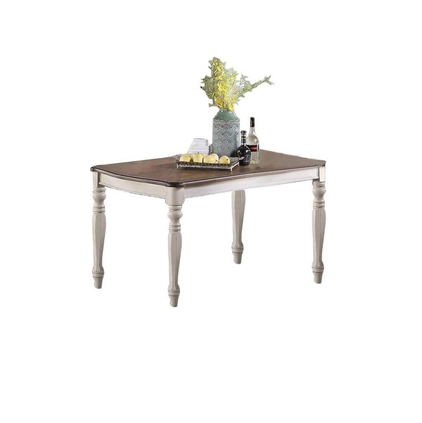 English Elm Transitional 7 Piece Dining Set Oak Veneer Table Antique White Carved Chairs B011S01229