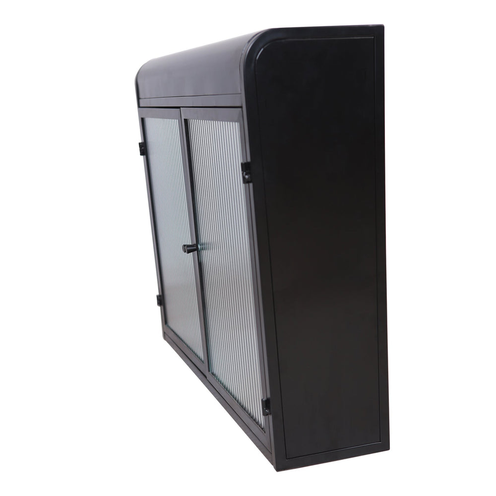 English Elm 2-Door Wall-Mounted Metal Storage Cabinet Antique Black with Fluted Tempered Glass Shelves & Knobs W3122P272920