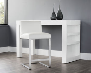 Sunpan Dean Bar Stool with Exposed Brass Frame and Luxurious Bonded Leather for Stylish Spaces Stainless Steel / Cantina White