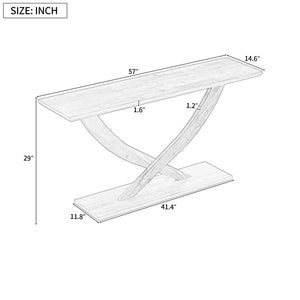 English Elm Mirod 57 Inch Acacia Veneer Console Table with Cross Leg Base for Entryway Black N760P214643B