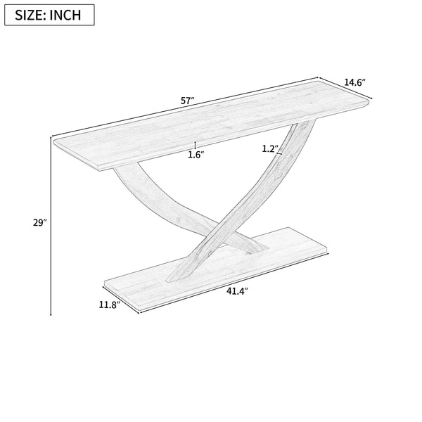 English Elm Mirod 57 Inch Acacia Veneer Console Table with Cross Leg Base for Entryway Black N760P214643B