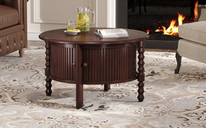English Elm Vintage Round Coffee Table With Hidden Storage - Mid Century Modern Accent Table For Small Spaces N735P277387D-GIGA