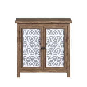 English Elm Rustic Vintage Wood Storage Cabinet with Metal Frame & Linen Doors, Dustproof Geometric Design, Easy Assembly W808P245584