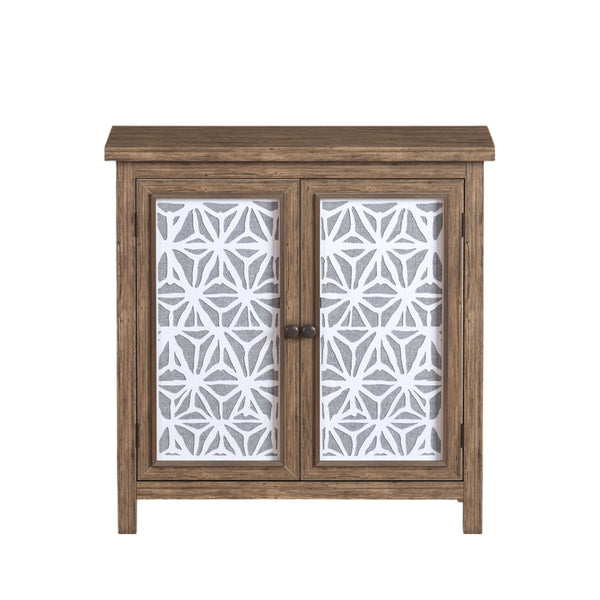English Elm Rustic Vintage Wood Storage Cabinet with Metal Frame & Linen Doors, Dustproof Geometric Design, Easy Assembly W808P245584