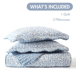 English Elm 5-piece Cotton Dobby Botanical Duvet Set with Embroidered Coastal Throw Pillows B035P463290