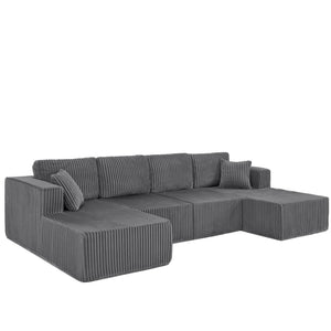English Elm U-shaped Modular Corduroy Sectional Sofa Sleeper Spacious Living Room Lounge Couch Dark Gray W487S00427