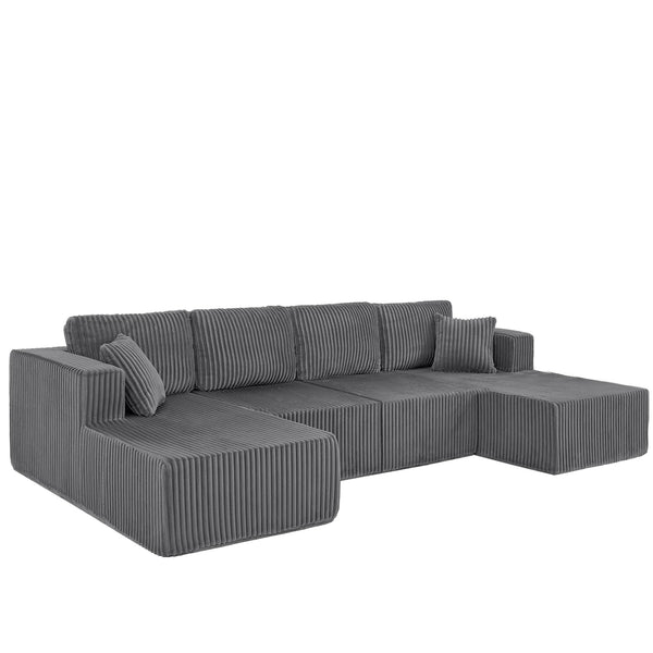 English Elm U-shaped Modular Corduroy Sectional Sofa Sleeper Spacious Living Room Lounge Couch Dark Gray W487S00427