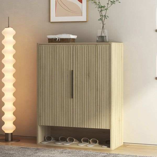 English Elm Shoe Storage Cabinet Wooden Enclosed Organizer with Adjustable Shelves for Entryway W1321P396351