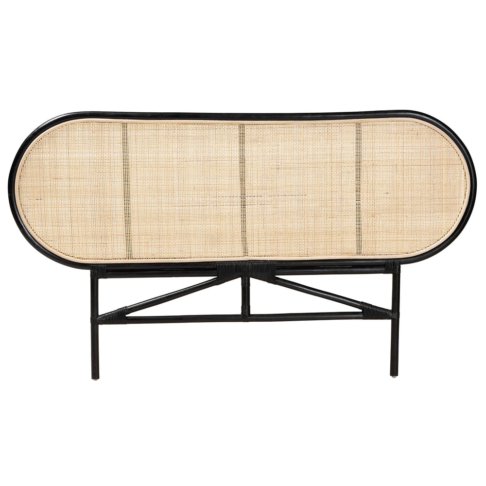 English Elm Modern Woven Rattan Freestanding Queen Headboard Bohemian Coastal Bedroom Accent Black+Brown B2750P467665