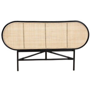 English Elm Modern Woven Rattan Freestanding Queen Headboard Bohemian Coastal Bedroom Accent Black+Brown B2750P467665