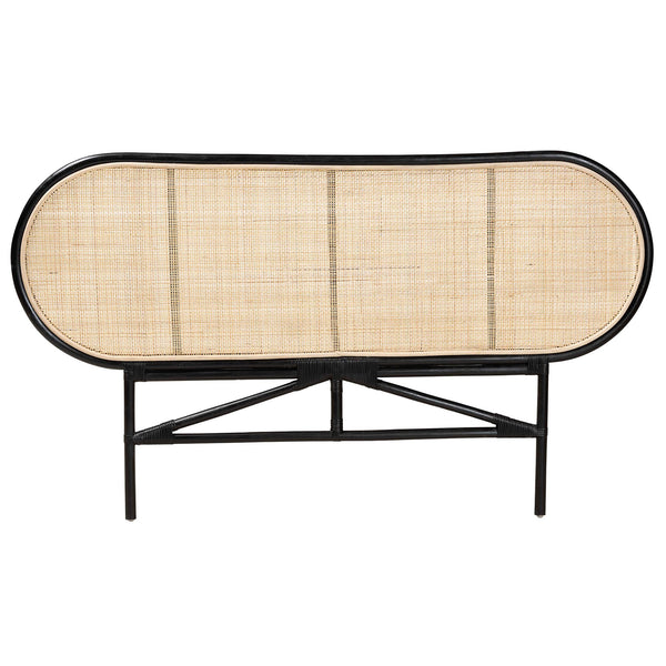 English Elm Modern Woven Rattan Freestanding Queen Headboard Bohemian Coastal Bedroom Accent Black+Brown B2750P467665