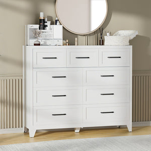 English Elm 7-drawer Steel Dresser Wide Low Profile White Cabinet for Bedroom or Entryway T2398P498868