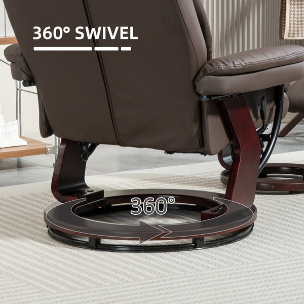 English Elm Swivel Recliner and Ottoman Set Pu Leather Pocket Spring Lounge Chair for Living Room T3971P405867