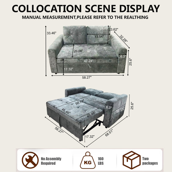 English Elm Modern Chenille Tufted Sleeper Sofa with Usb Port and Storage for Guest Rooms W1183S00024