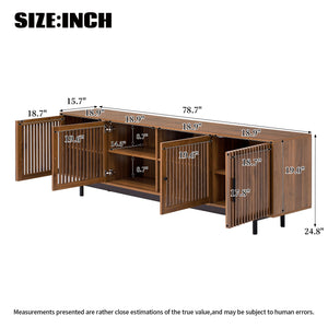 English Elm 78 Inch Walnut Media Console with Slatted Doors Solid Wood Legs and Cable Management N710P374706P
