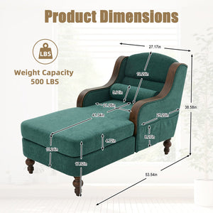 English Elm UNITED Oversized Chaise Lounge Sofa Bed with Solid Wood Arms, High-Resilience Foam, 800lb Capacity and Storage Pockets Emerald W1568S00207