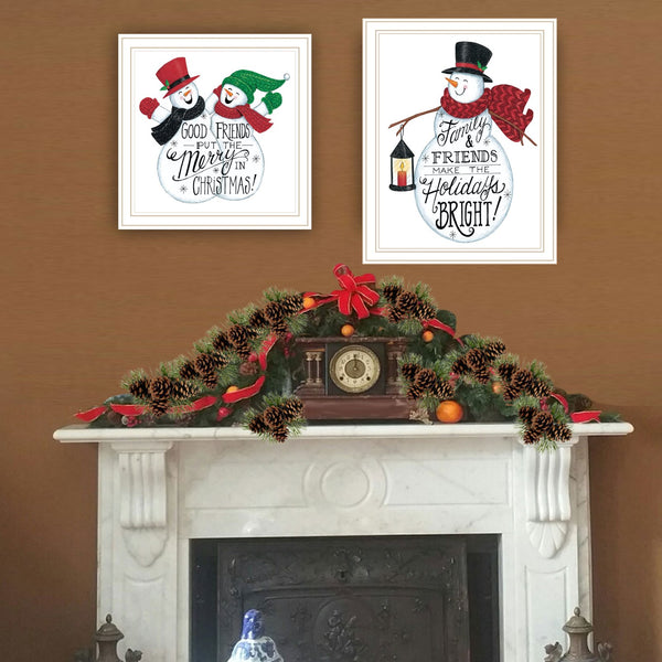 English Elm Trendy Decor 4u Folk Art Snowman Two Piece White Framed Print Set for Home Walls B067P256625