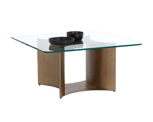 Sunpan DENVER Artisan-Crafted Coffee Table with Glass Top & Antique Brass Base for Modern Living Rooms 109556