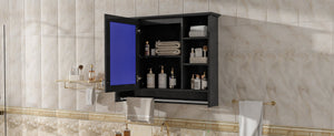 English Elm 3-in-1 Wall Mounted Medicine Cabinet with Soft Close Door Towel Bar and Vanity Mirror Black N710P358618B
