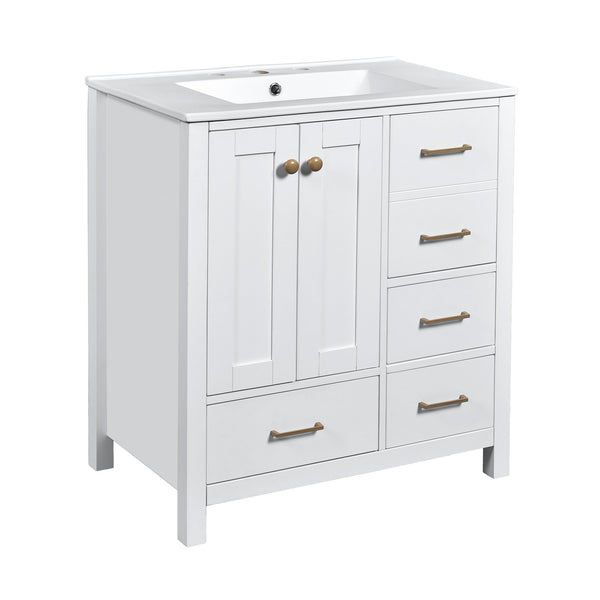 English Elm 30'' Bathroom Vanity With Ceramic Sink Combo - Elegant Freestanding Storage Cabinet & 4 Drawers N710P194420K