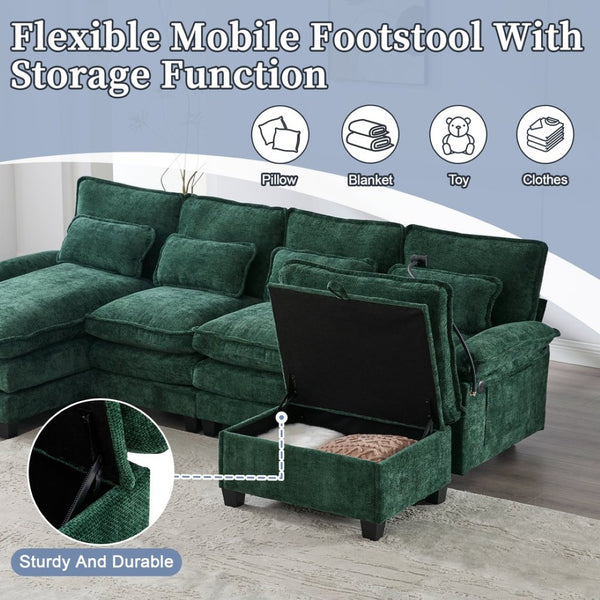 English Elm United We Win 106" U-Shape Sectional Sofa - Cozy Chenille Couch With Storage Ottoman & Usb Ports W1568S00228-GIGA