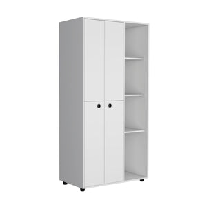 English Elm Misuri Multi-Function Wardrobe Armoire with Double Doors, Drawer, Hanging Rods and Open Shelves White 74 L x 24 W x 2 H B200S00287