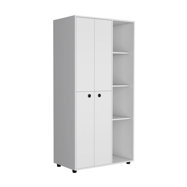 English Elm Misuri Multi-Function Wardrobe Armoire with Double Doors, Drawer, Hanging Rods and Open Shelves White 74 L x 24 W x 2 H B200S00287