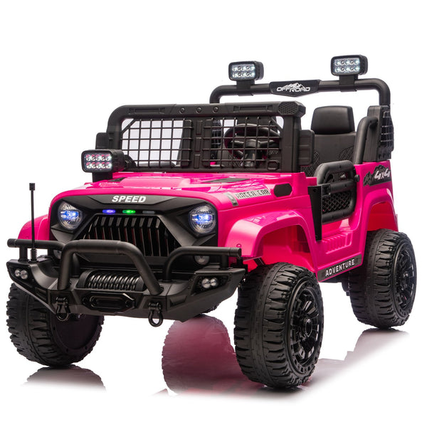 English Elm 24v Dual Motor Two Seat Kids Electric Ride on Car with Remote Control and Bluetooth Audio Pink W1578P305898