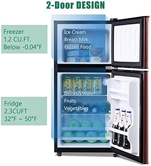 English Elm 3.5cu.ft Two Door Compact Mini Fridge Wood Finish Freezer Dorm Bar Office W1002P210657
