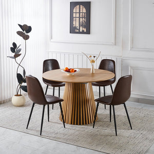 English Elm 1+4,5pieces Mid-century Dining Set Mdf Top Metal Pedestal Base Seats Six Modern Kitchen Brown W3766S00006