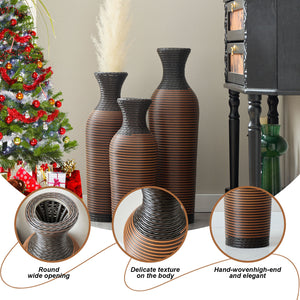 English Elm Desktop PVC Vase Set of 3 Decorative Tall Floor and Table Vases—Modern Durable Artful Accents for Home Black+Brown W2796P261490
