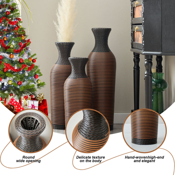 English Elm Desktop PVC Vase Set of 3 Decorative Tall Floor and Table Vases—Modern Durable Artful Accents for Home Black+Brown W2796P261490