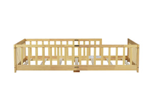 English Elm Twin Rubberwood Montessori Floor Bed with Safety Guardrails for Toddler Bedrooms W504P370520