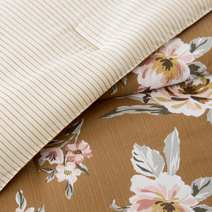 English Elm 7-piece King Reversible Floral Comforter Set Earthy Cotton Blend Bohemian Bedroom B035P440210